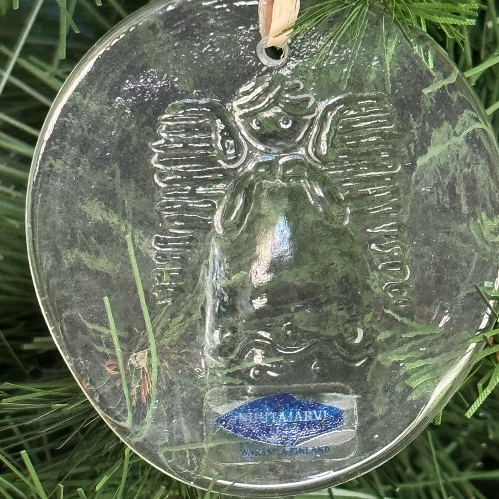 Vintage Nuutajarvi Glass Christmas Ornament Sun Catcher with Original Box, Angel